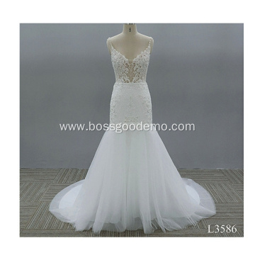 factory price bridal New Design White Long Sleeve beaded Slim Fit Bride bride Dress